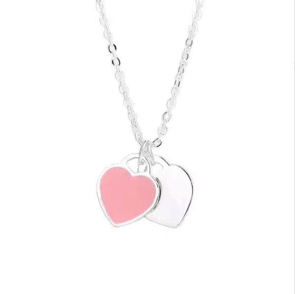 Toxse T - Jewelry Double Heart Pendant Silver Necklace - Image 5